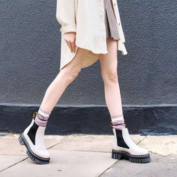 DR. MARTENS AUDRICK NAPPA LEATHER PLATFORM CHELSEA BOOTS in Cobble Stone Grey - Picture 1 of 6